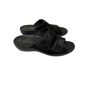 Fly Flot Black Suede Floral Italian Leather Comfort Sandals EU 37 US US 7